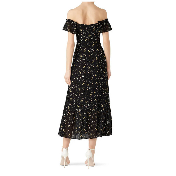 Reformation Venezia Butterfly Black Floral Print Off Shoulder Dress Size 2 - Picture 2 of 7